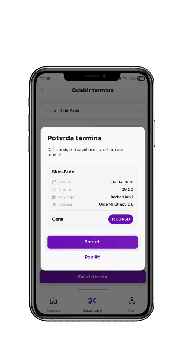 Snimak ekrana BarberHub klijentske aplikacije